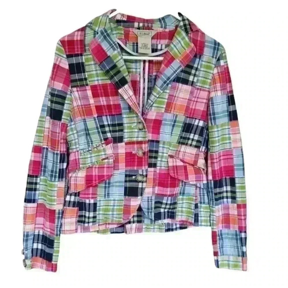 Vintage L.L. Bean Multi-Color Patchwork Fitted Blazer - Picture 2 of 7
